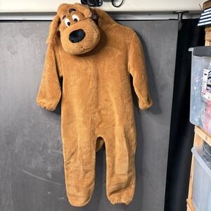 Warner Bros Scooby-Doo Costume Kids M Brown Faux Fur Hooded Jumpsuit Vintage 90s